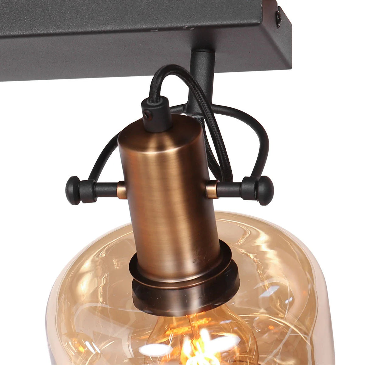 Applique murale industrielle en bronze et verre ambré avec douilles铜ivrées orientables