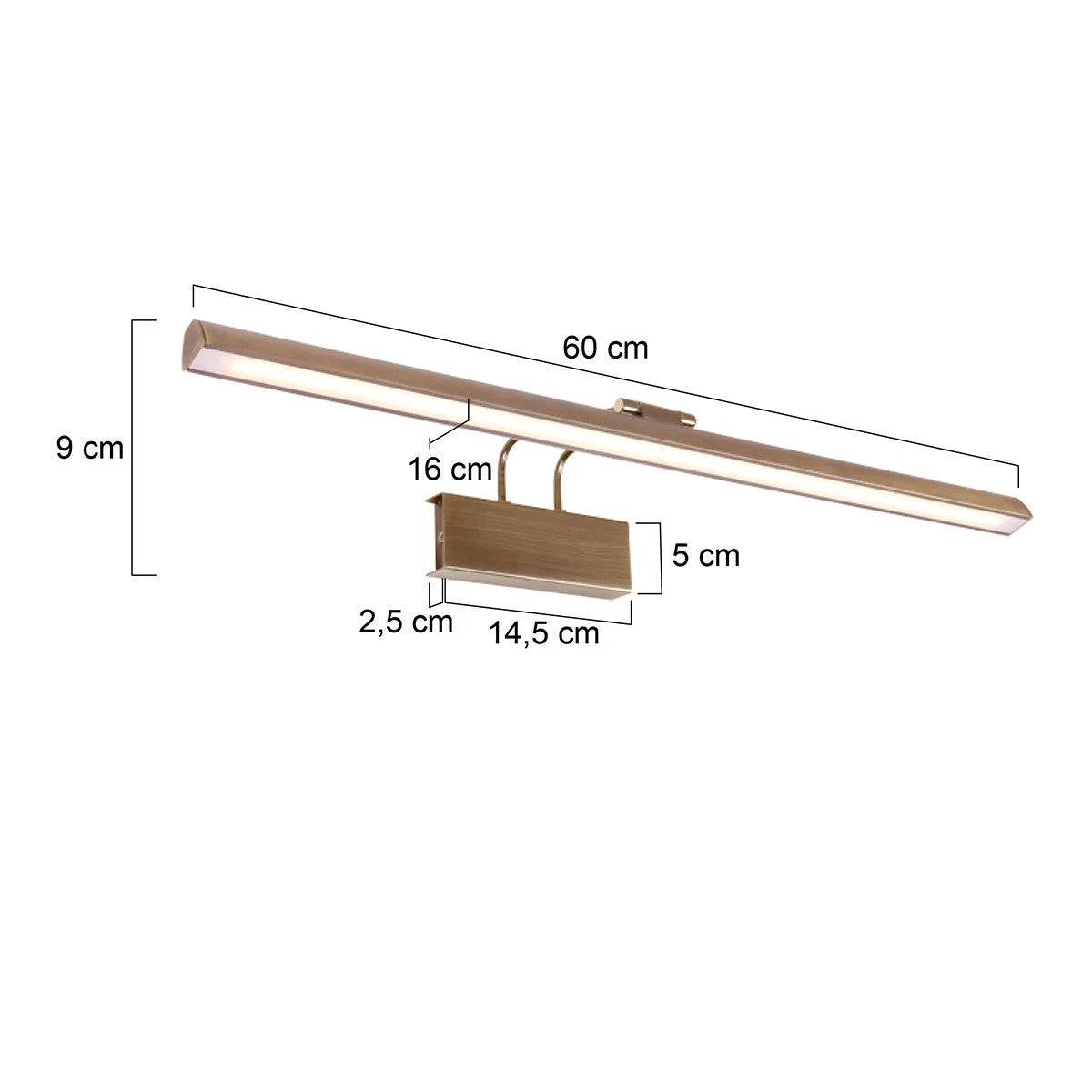 Applique murale dorée LED orientable en métal brossé avec dimensions Bronze