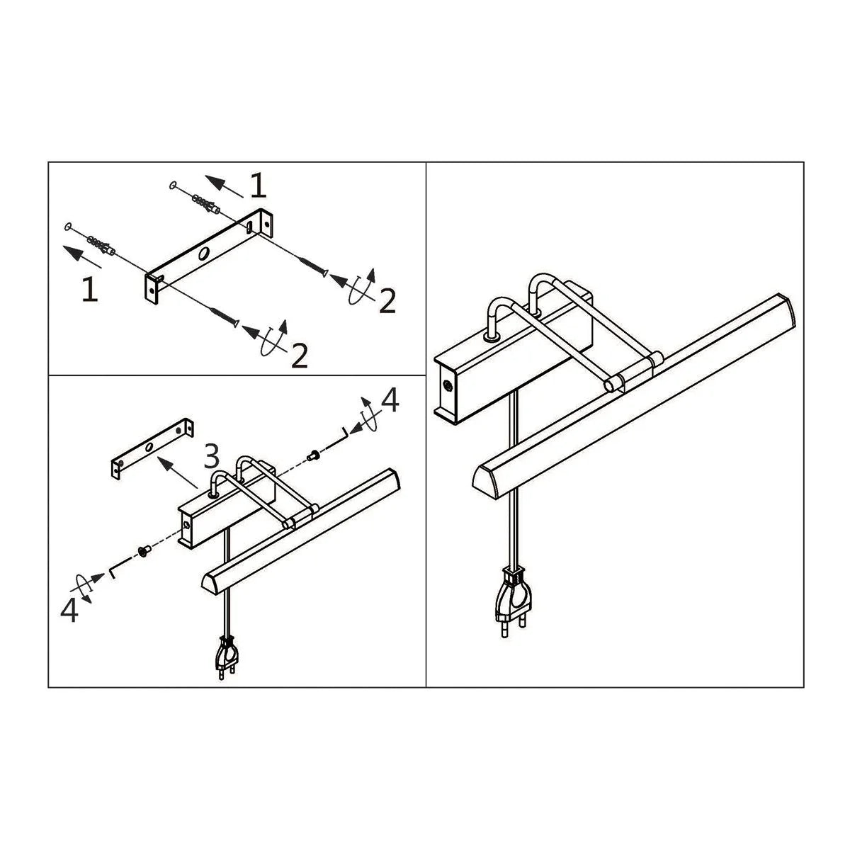 Diagramme de l’installation d’une applique murale dorée LED orientable en métal brossé