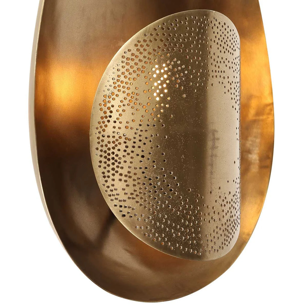 Applique murale dorée en métal perforé en forme ovale pour lumière tamisée