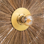 Applique murale en herbe et fer rond plat 46 cm naturel avec un mur de paille burst