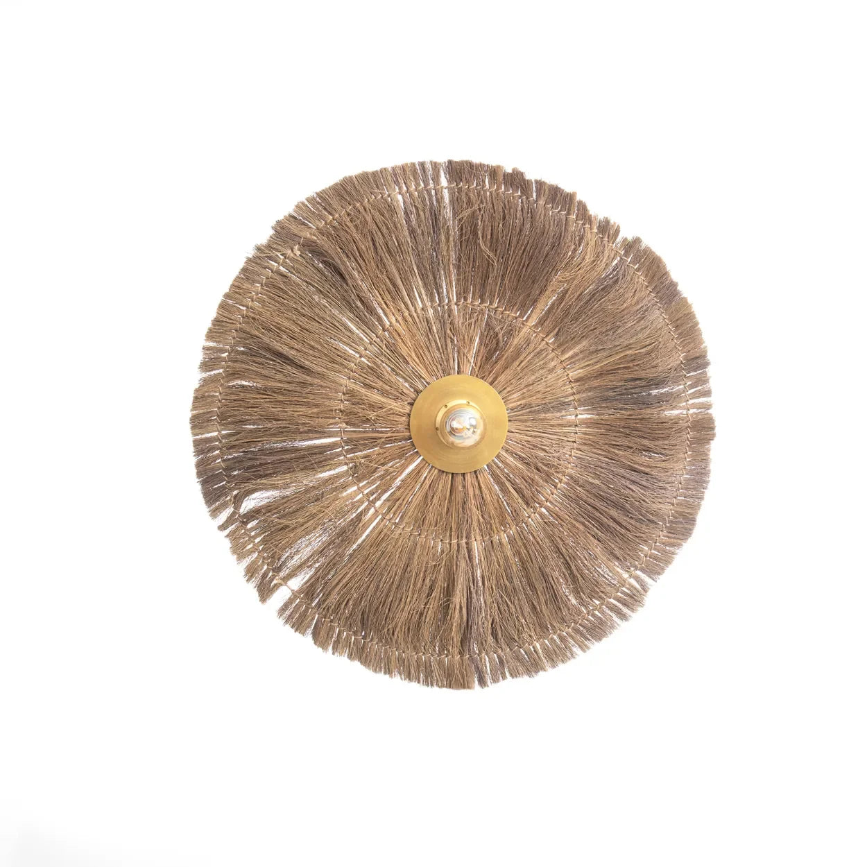 Applique murale ronde en herbe et fer avec franges et centre doré 46 cm naturel