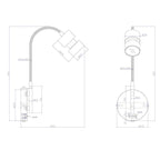 Dessin technique dune applique murale en métal argenté avec tête orientable pour intérieur