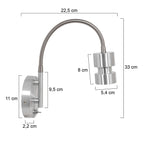 Applique murale en métal argenté avec tête orientable, dimensions H33 cm pour intérieur