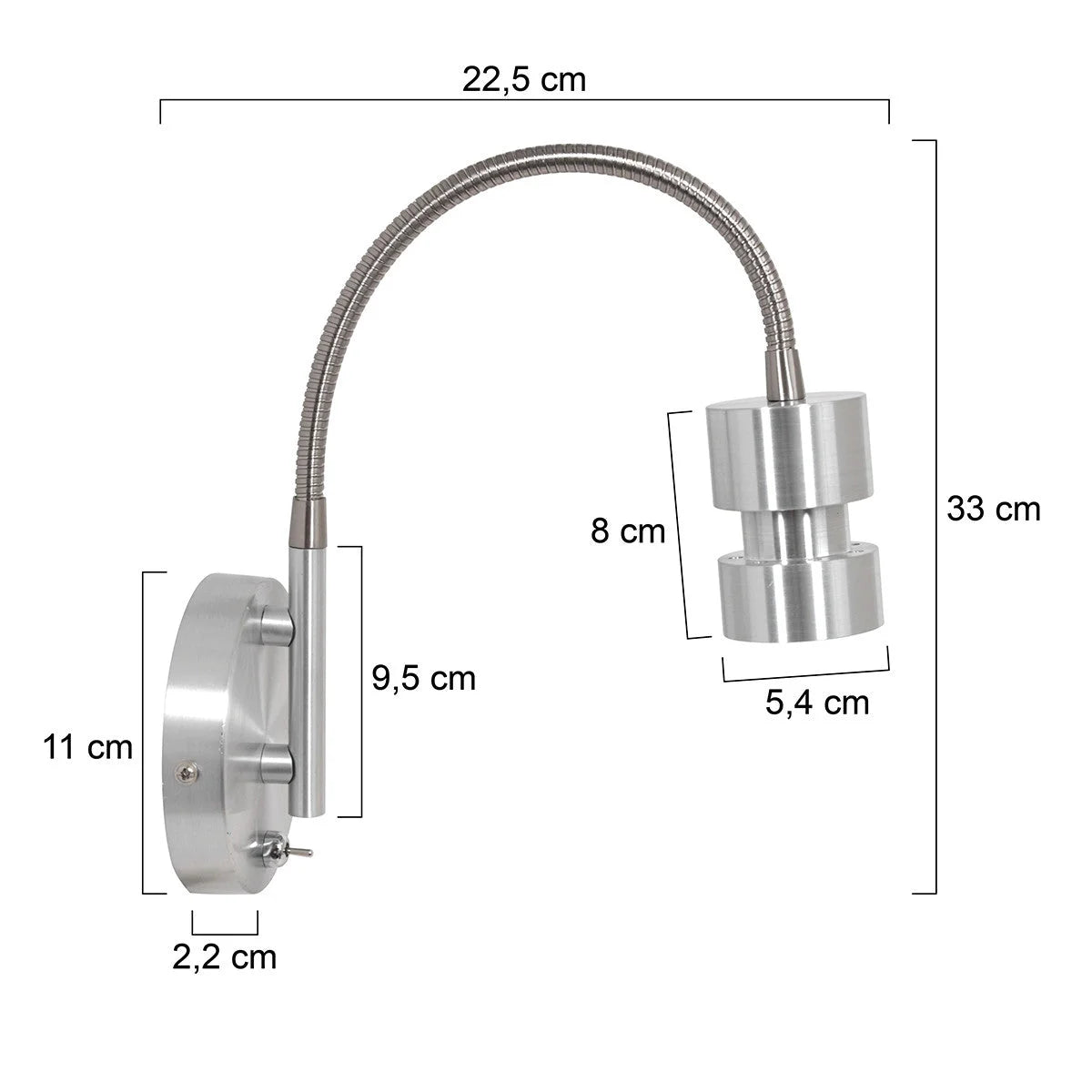Applique murale en métal argenté avec tête orientable, dimensions H33 cm pour intérieur
