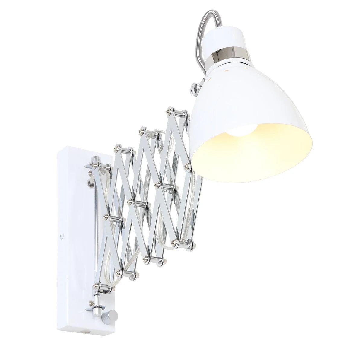 Applique murale en métal blanc chromé avec bras extensible accordéon, diamètre 12 cm