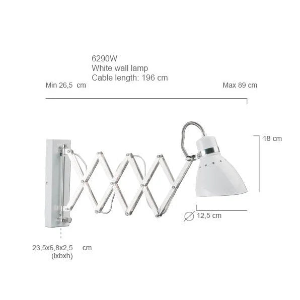 Applique murale en métal blanc chromé avec bras extensible, diamètre 12 cm