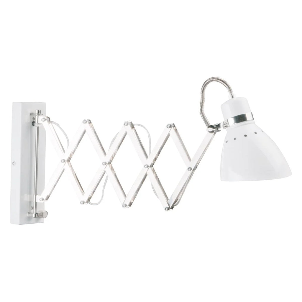 Applique murale en métal blanc chromé avec bras extensible accordéon Ø12 cm