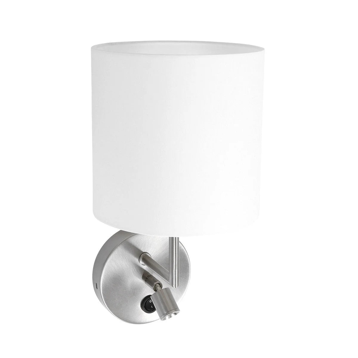 Applique murale en métal brossé et lin blanc avec liseuse LED réglable