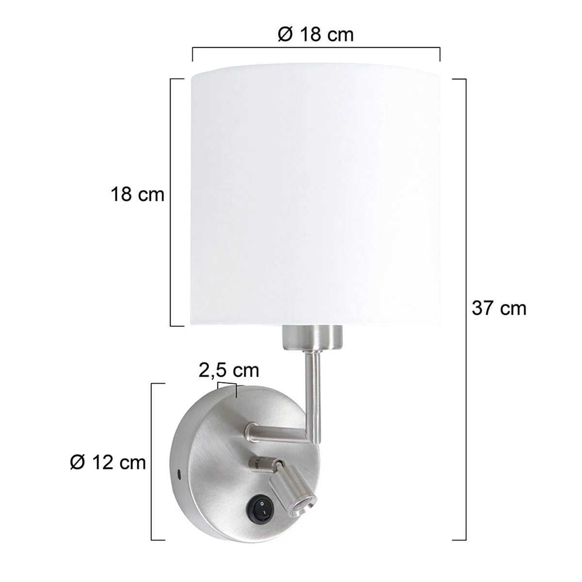 Applique murale en métal brossé avec liseuse LED et lampes cylindriques ajustables