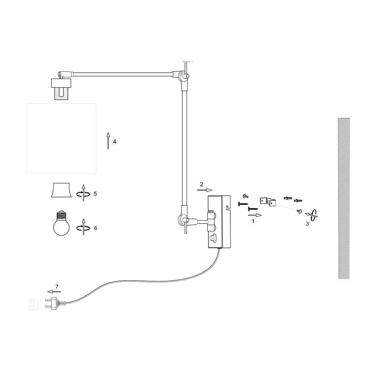 Diagram d’une applique murale en métal chromé et lin blanc avec bras articulé