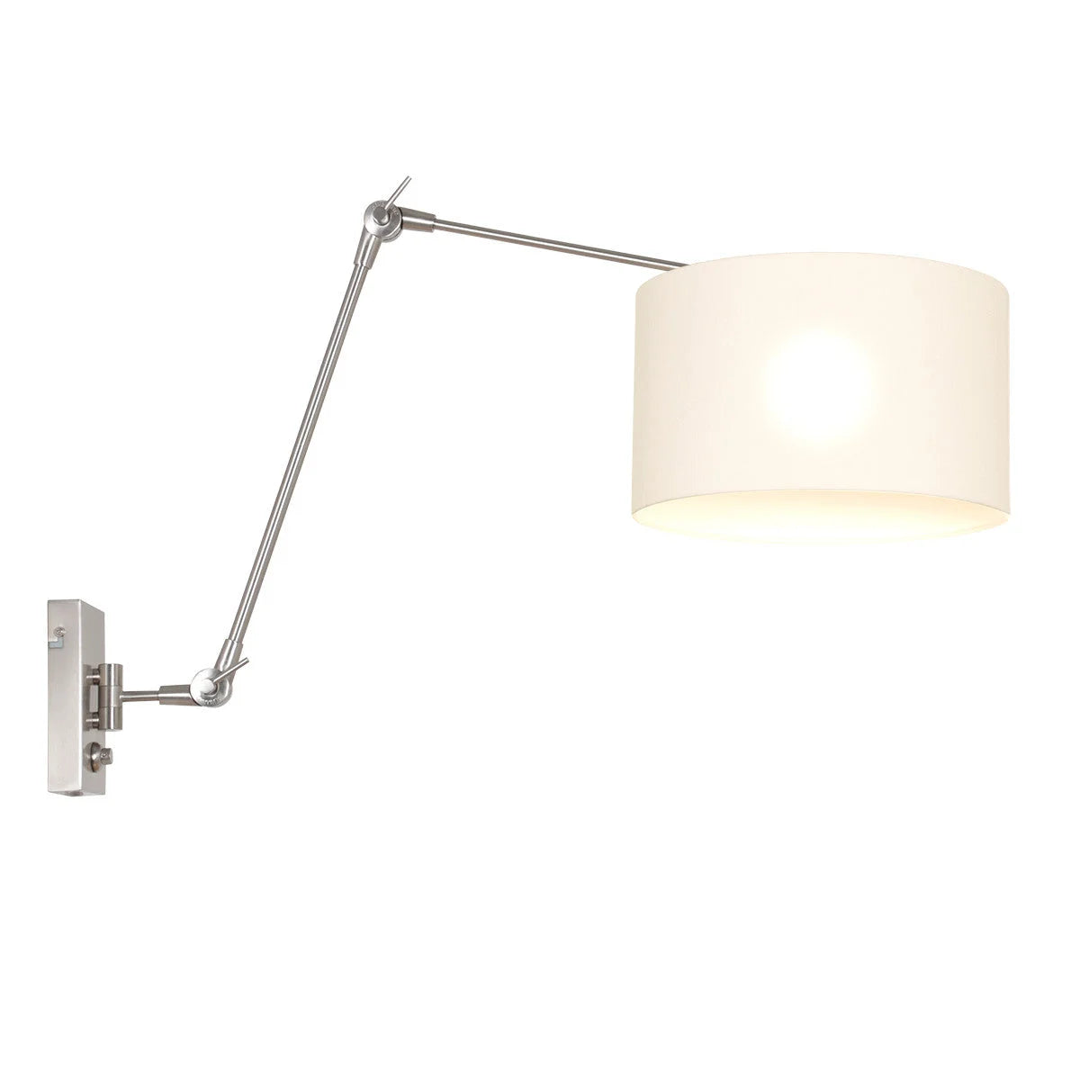 Applique murale en métal chromé avec bras articulé et abat-jour en lin blanc