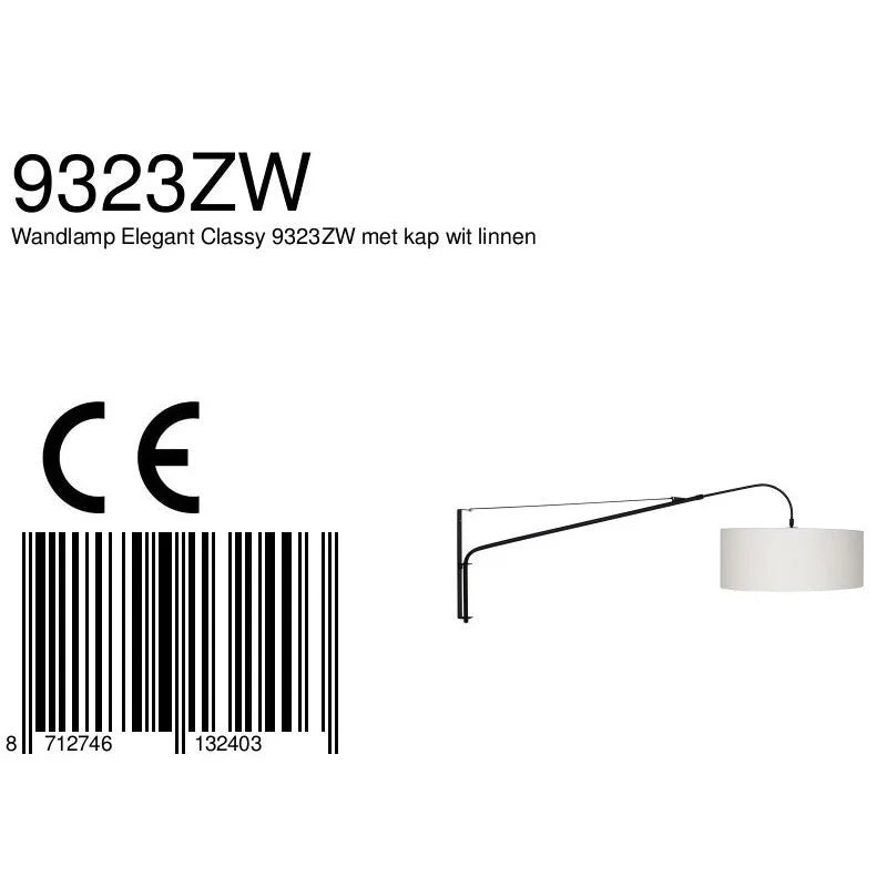 Applique murale en métal noir avec abat-jour blanc en lin pour décoration intérieure