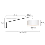 Diagramme dimensional d’une applique murale en métal noir abat-jour blanc tissu Ø50 cm
