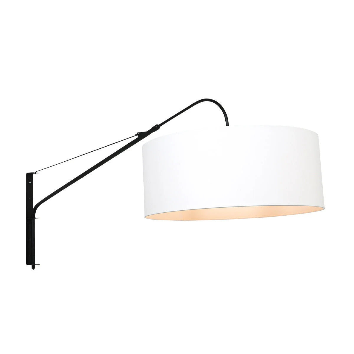 Applique murale en métal noir avec abat-jour blanc tissu, diamètre 50 cm