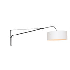 Applique murale en métal noir avec bras oscillant et abat-jour blanc tissu