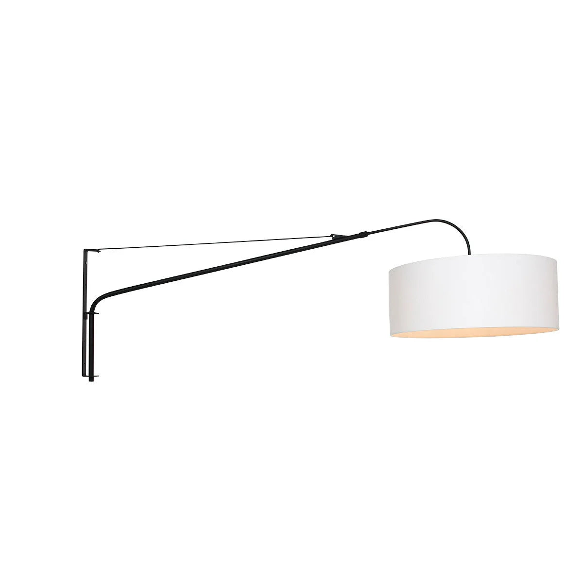 Applique murale en métal noir avec bras oscillant et abat-jour blanc tissu
