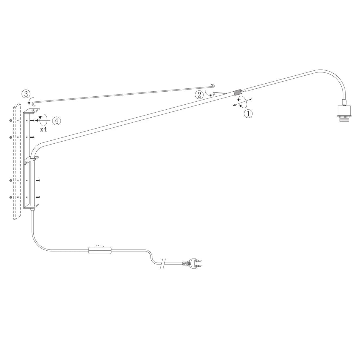 Diagramme de lampe murale ajustable en métal noir avec abat-jour blanc tissu Ø50 cm