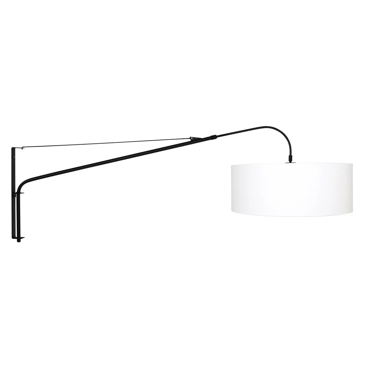 Applique murale en métal noir avec abat-jour blanc tissu, diamètre 50 cm