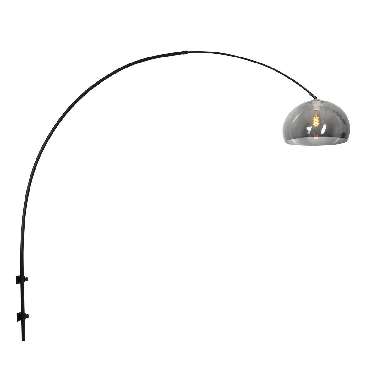 Lampadaire avec abat-jour en verre fumé ajustable et structure en métal noir