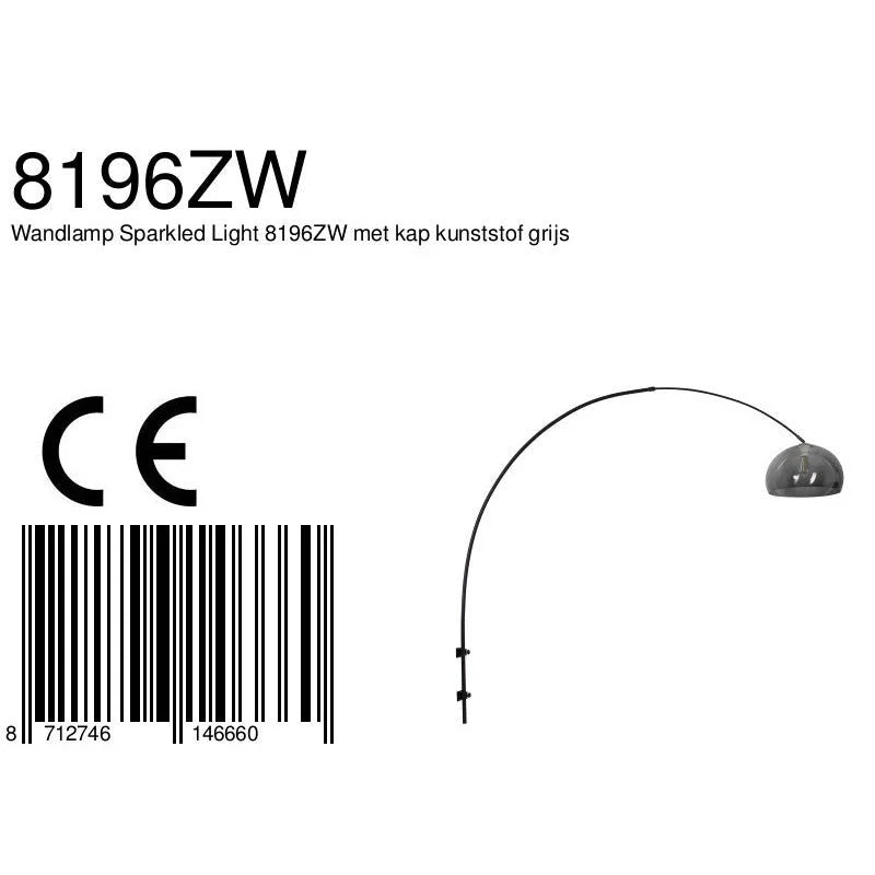 Lampadaire Arc en métal noir avec abat-jour en verre fumé ajustable Ø38 cm