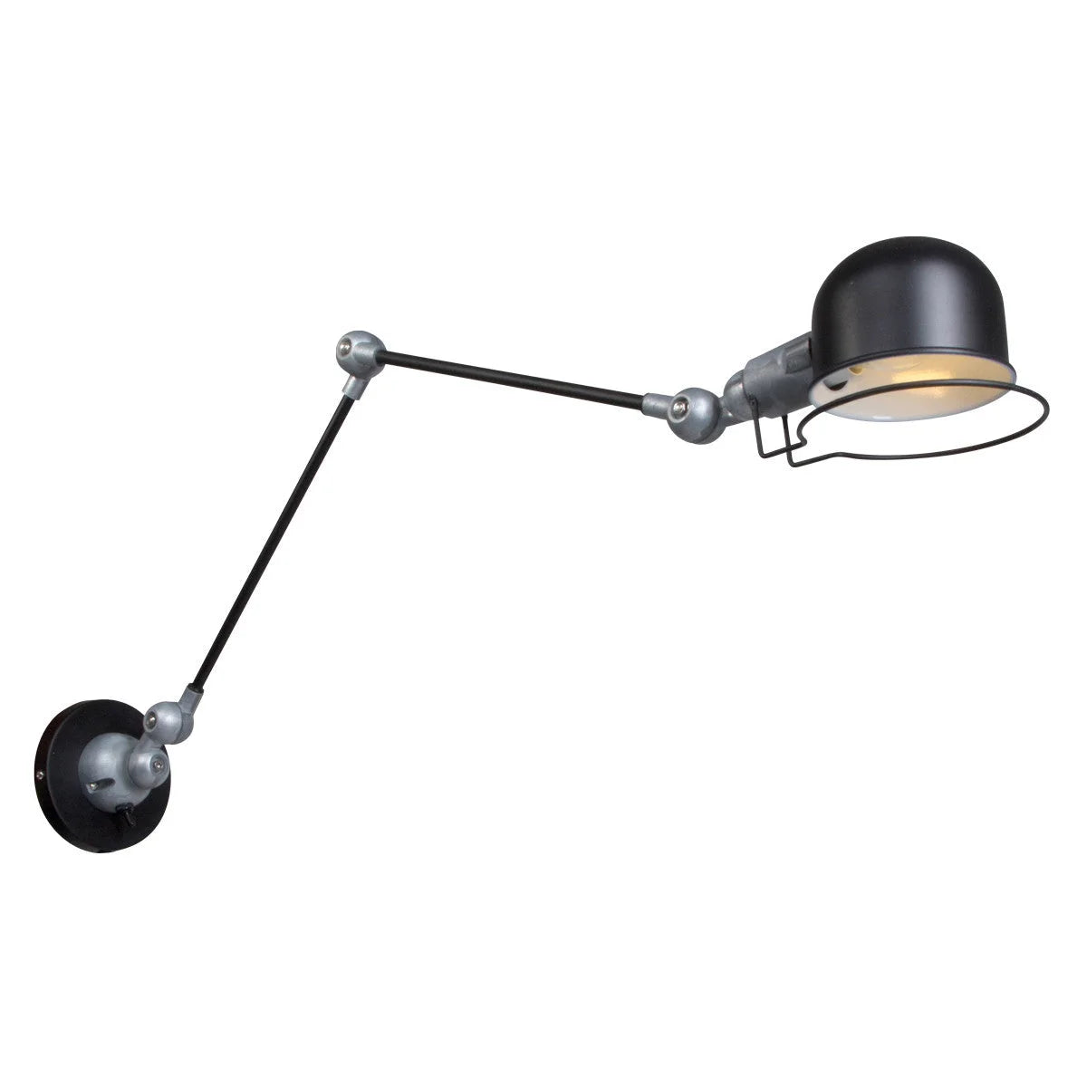 Applique murale en métal noir avec bras articulé et pièce en argent, orientable