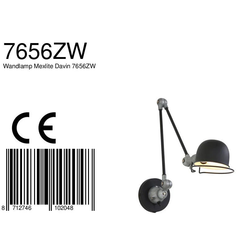 Applique murale en métal noir avec bras articulé ajustable Ø10,5 cm