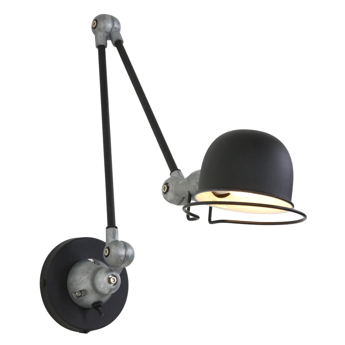 Applique murale en métal noir à bras articulé orientable avec diamètre de 10,5 cm