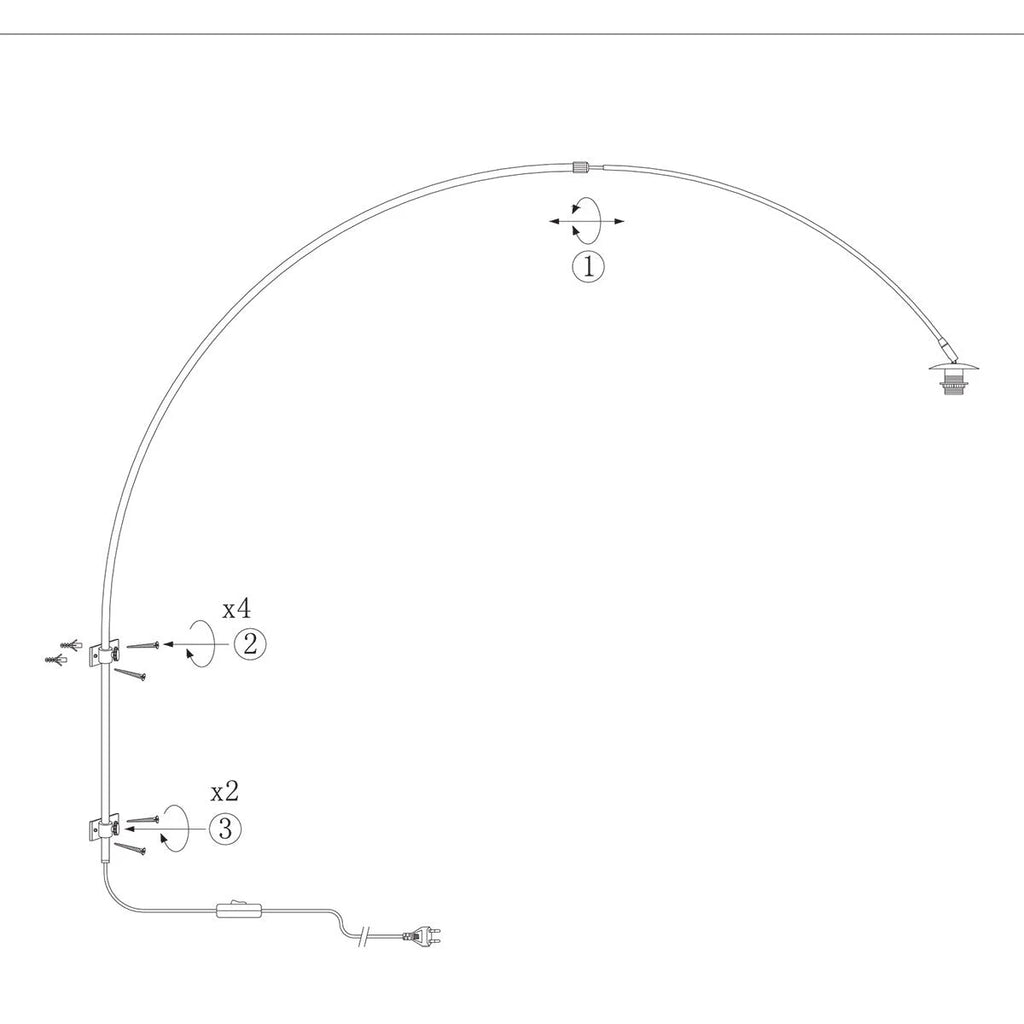 Diagramme de montage d une lampe à arc mural métal noir bras incurvé abat-jour blanc Ø40 cm