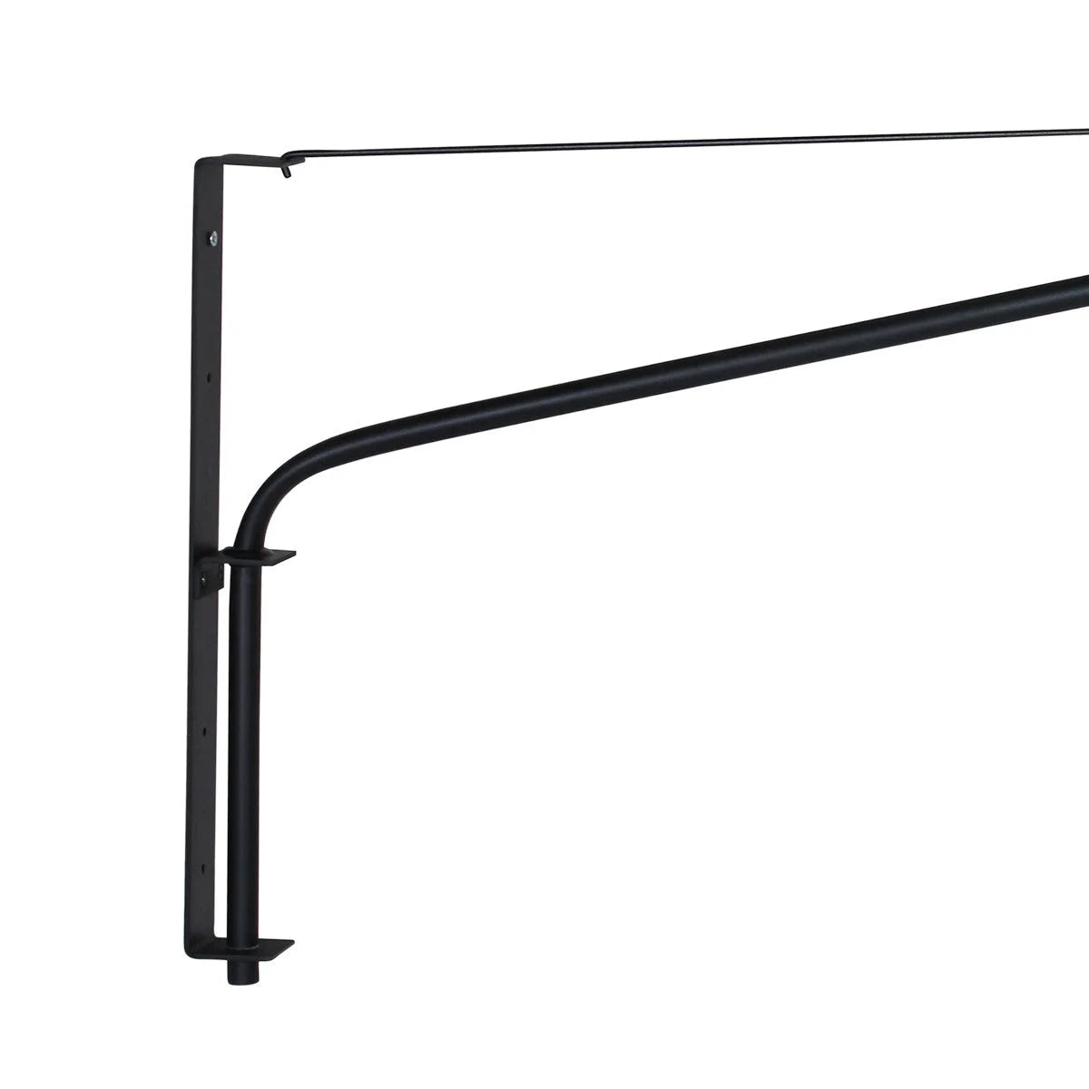 Support mural en métal noir avec bras long orientable et abat-jour en fibres naturelles