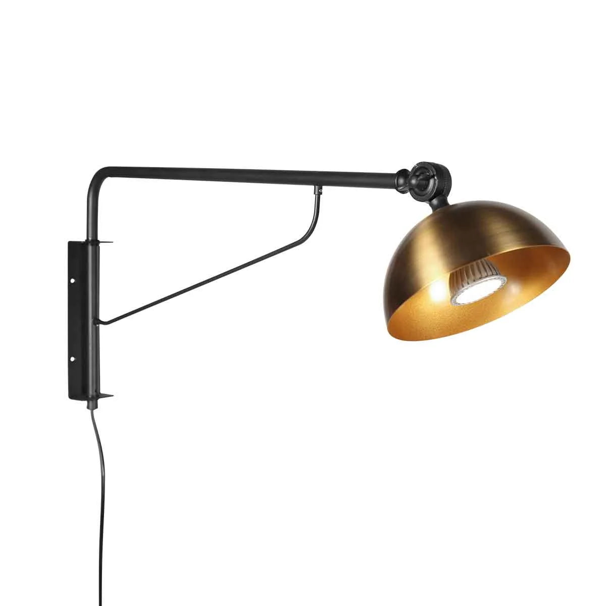 Applique murale en métal noir et bronze à bras articulé réglable de 68 cm