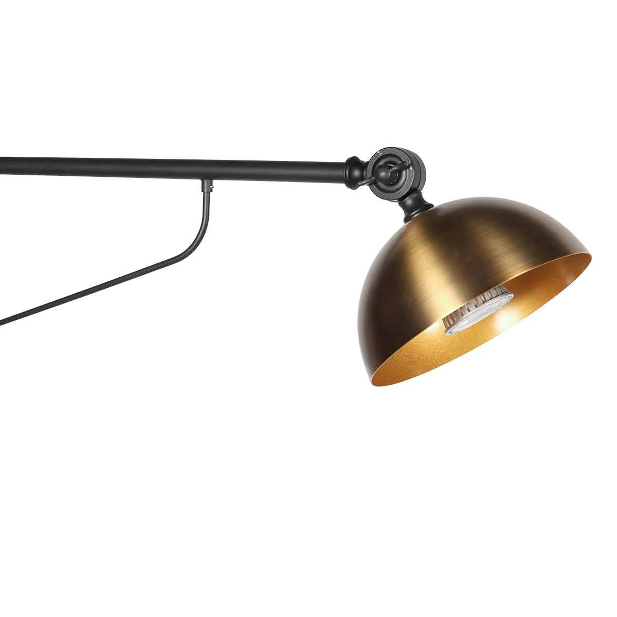 Applique murale en métal noir et bronze avec lampe en laiton ajustable articulée