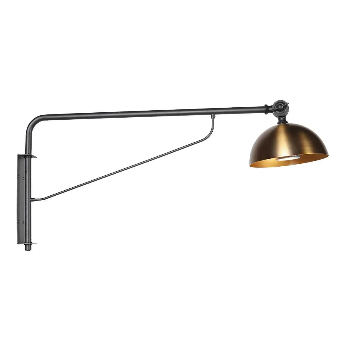 Applique murale industrielle en métal noir et bronze avec bras articulé de 68 cm