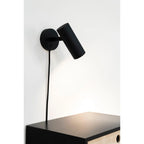 Applique murale en métal noir avec cylindre, cordon, hauteur H22 cm