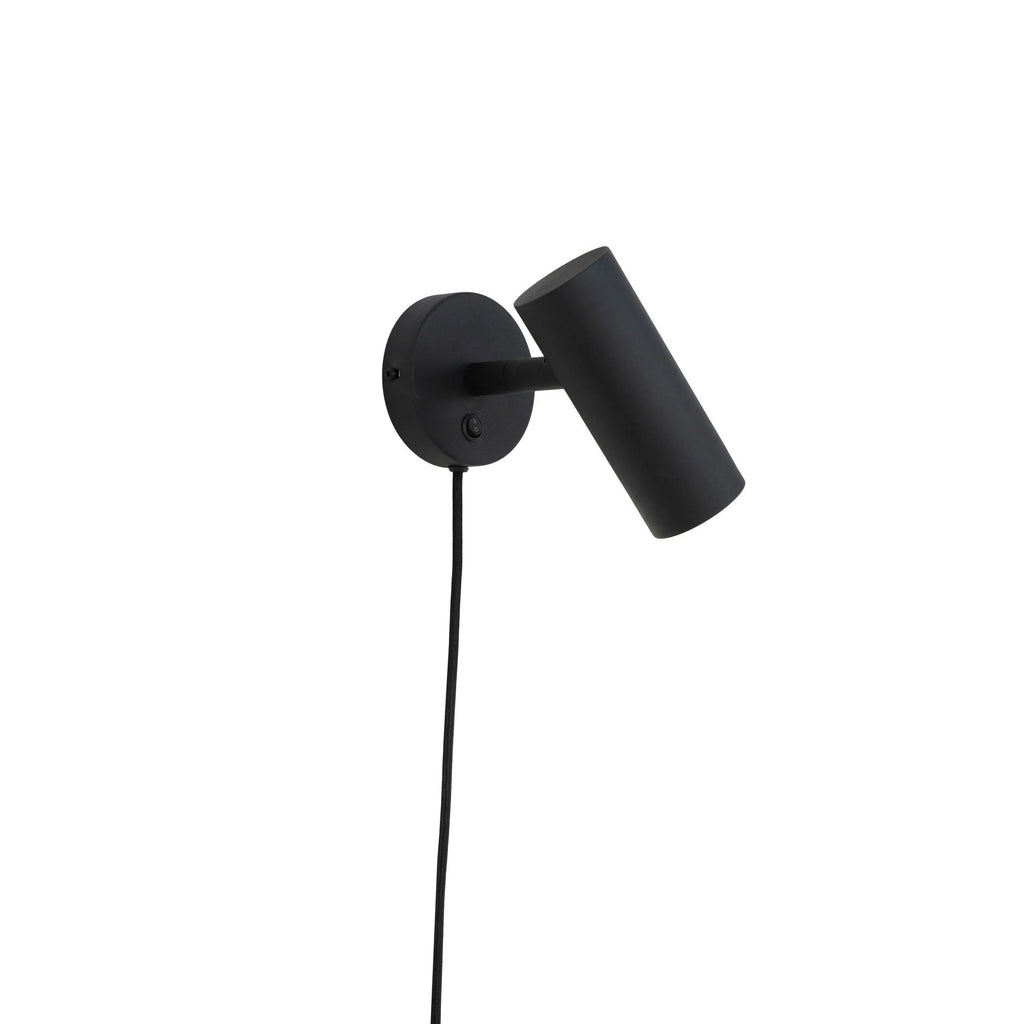 Applique murale en métal noir cylindrique avec cordon, hauteur 22 cm