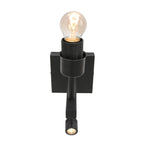 Applique murale en métal noir avec deux lumières et liseuse LED orientable