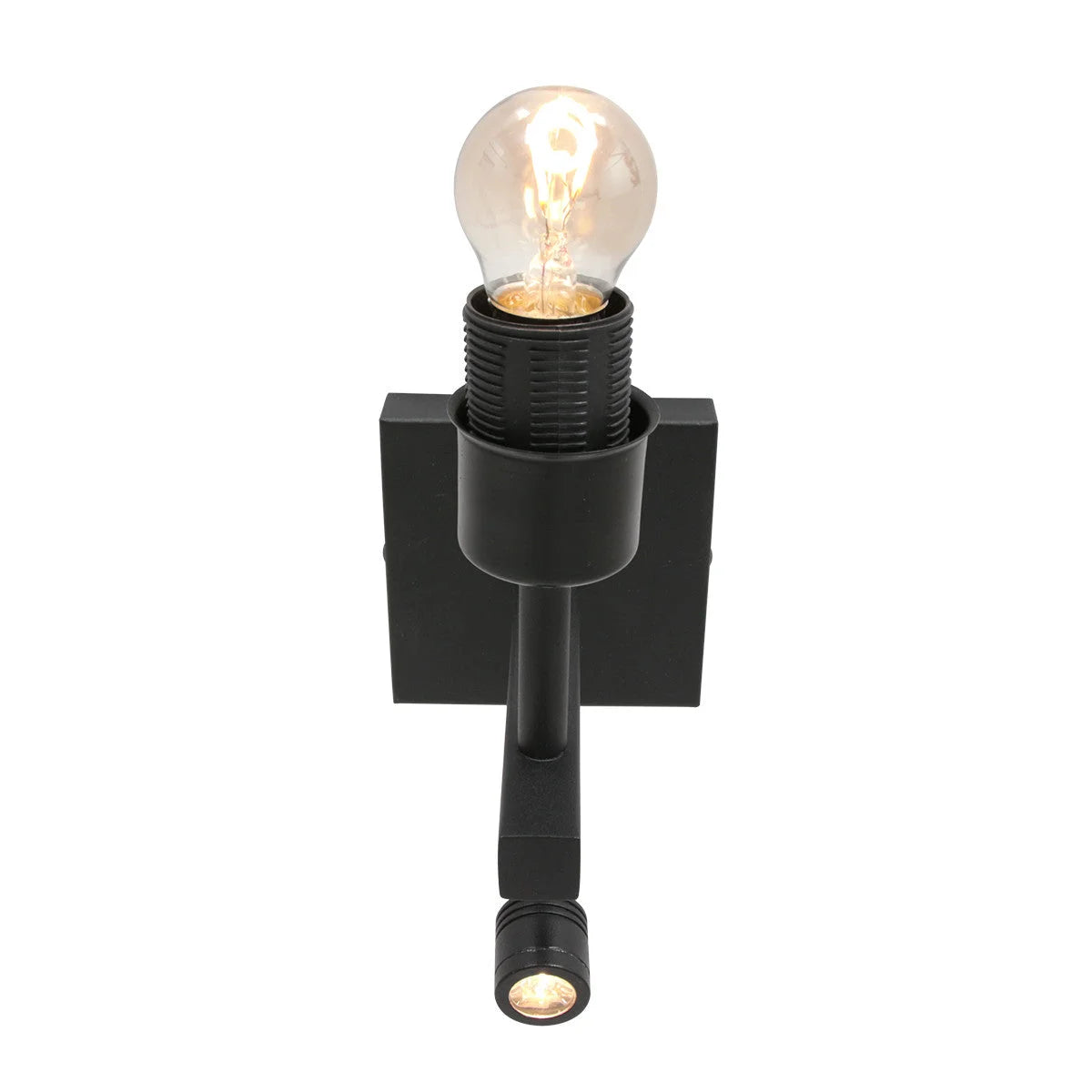 Applique murale en métal noir avec deux lumières et liseuse LED orientable