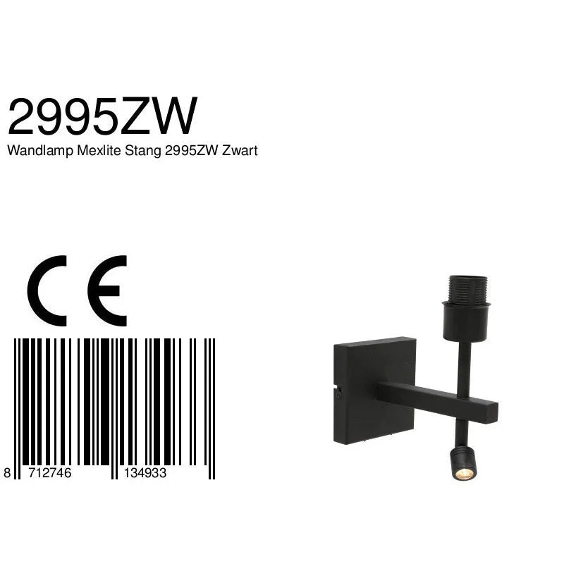 Applique murale en métal noir avec spot lumineux LED orientable H19 cm