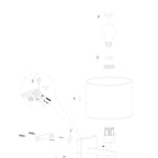 Diagramme explosé de lApplique murale métal noir et rotin avec liseuse intégrée