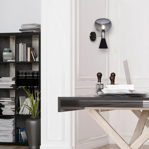 Applique murale moderne en métal noir et verre fumé avec 2 lumières orientables