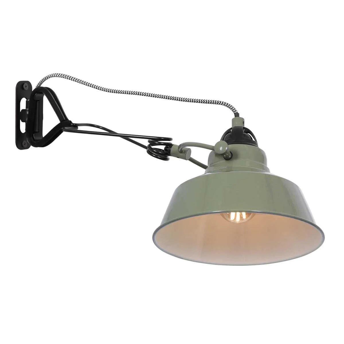 Applique murale en métal vert mat avec bras articulé, style industriel, diamètre 18 cm