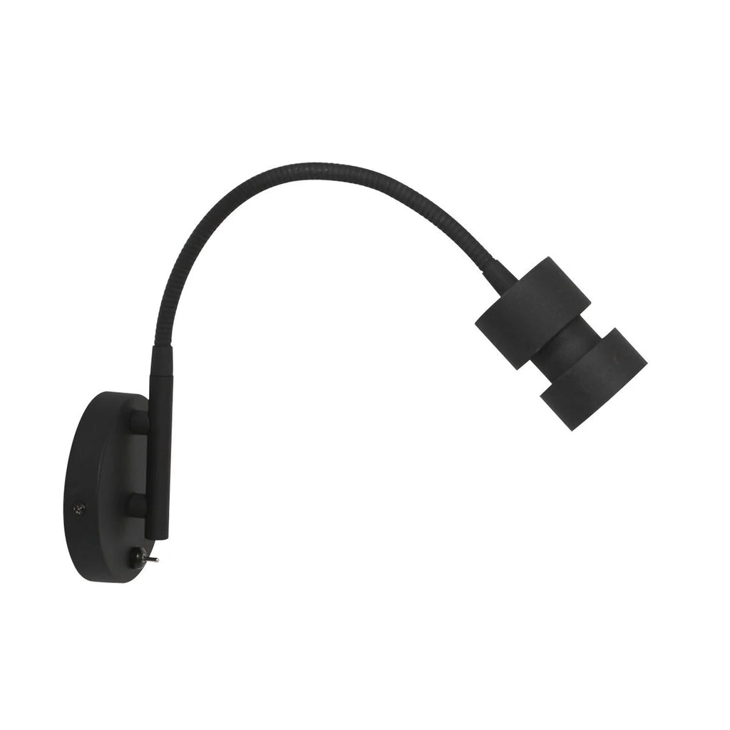 Applique murale noire en métal avec bras orientable et interrupteur intégré