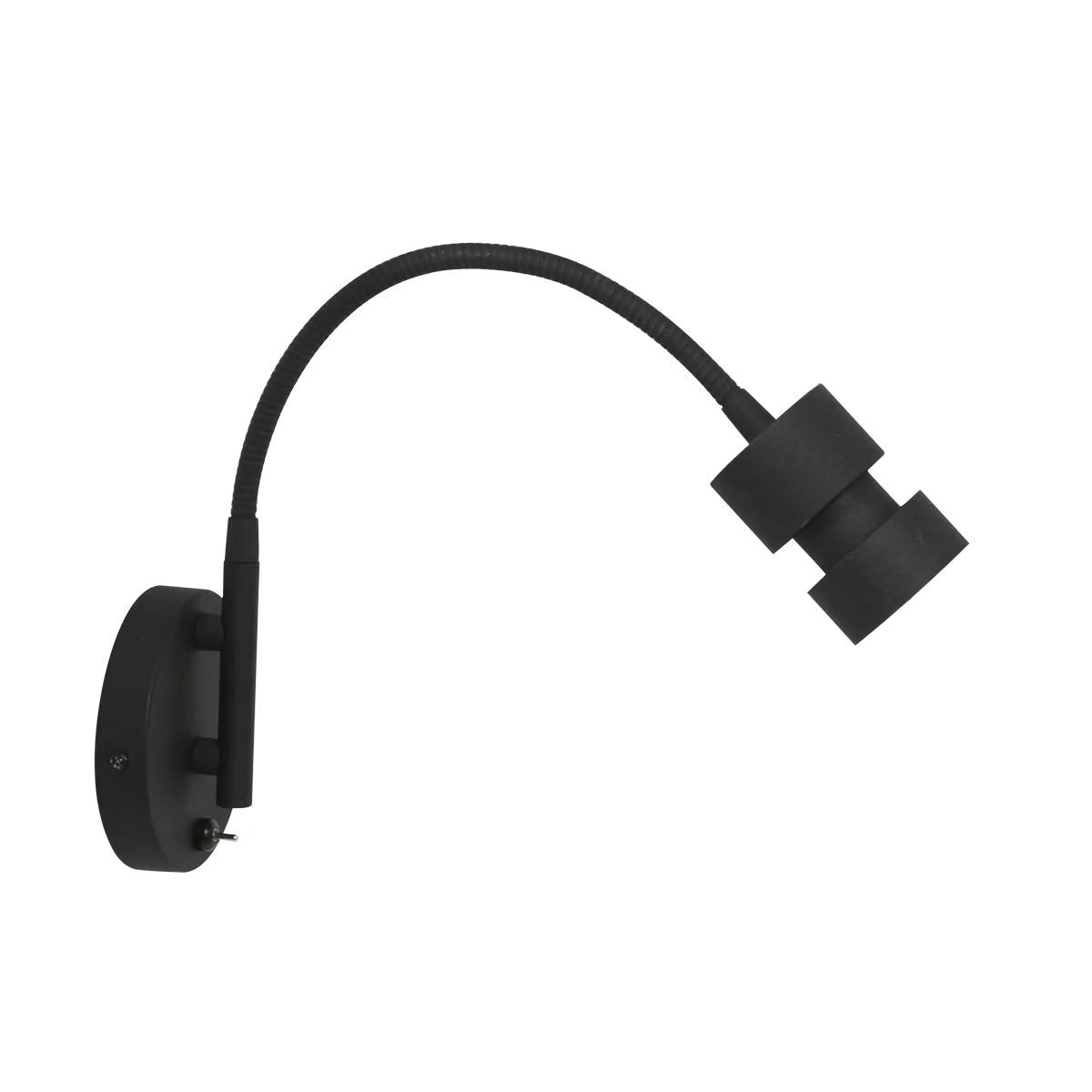 Applique murale noire en métal avec bras orientable et interrupteur intégré