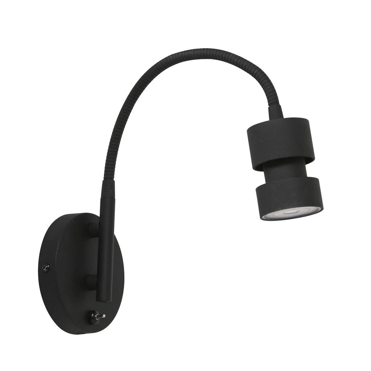 Applique murale noire en métal avec bras orientable et interrupteur intégré