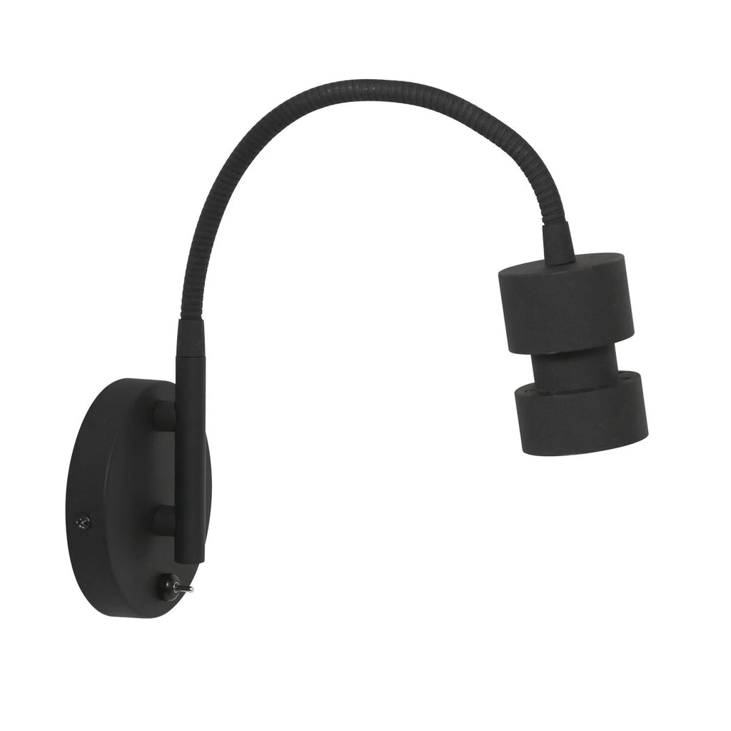 Applique murale noire en métal avec bras orientable et interrupteur intégré