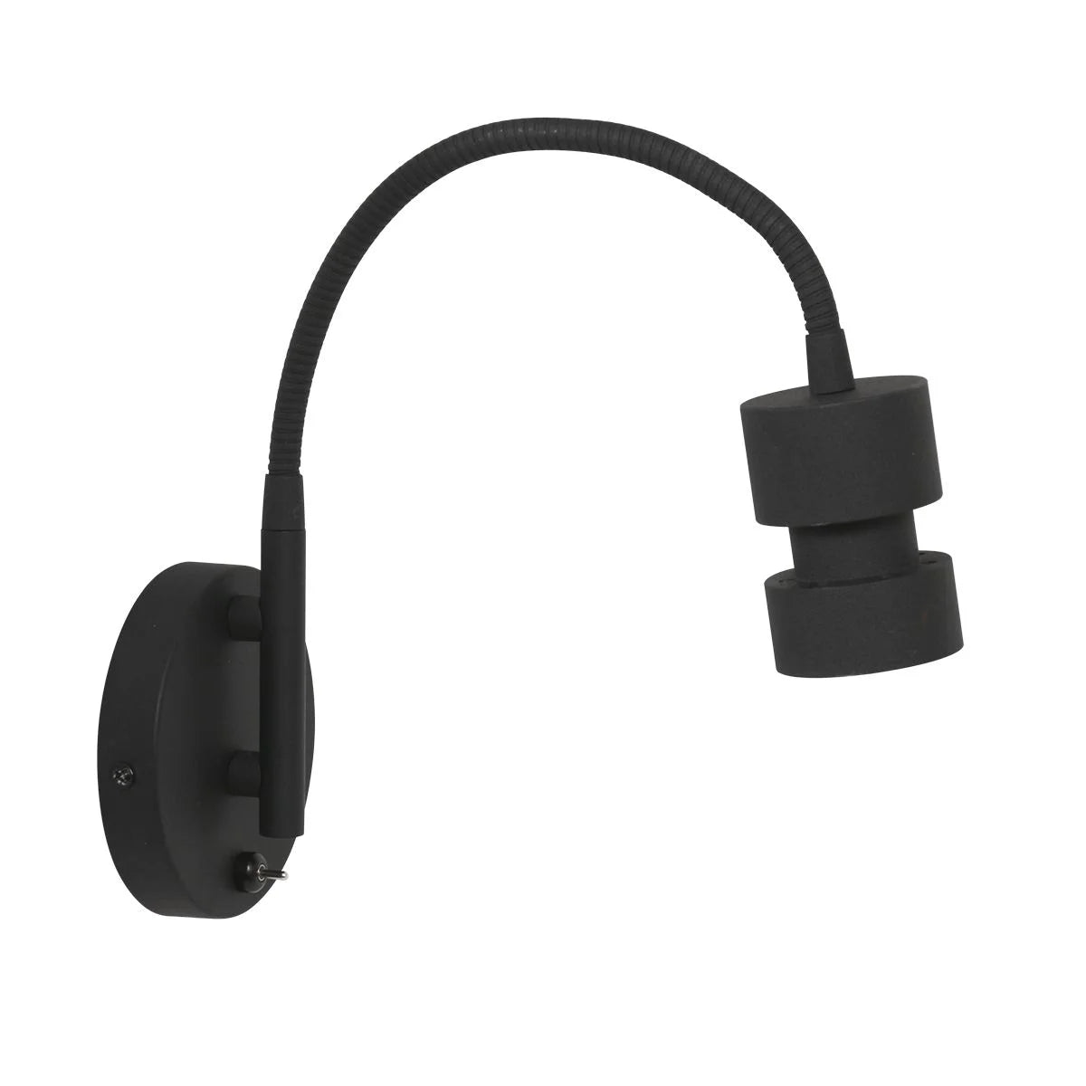 Applique murale noire en métal avec bras orientable et interrupteur intégré