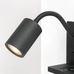 Lampe de lecture noire en métal avec chargeur sans fil et ports USB