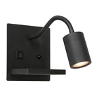 Applique murale noire en métal avec ports USB, chargeur sans fil et étagère