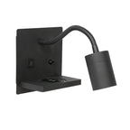 Applique murale noire en métal avec port USB, chargeur sans fil et étagère