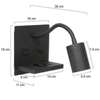 Applique murale noire en métal avec étagère, chargeur sans fil et ports USB